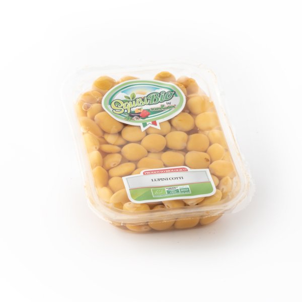 Lupini cotti dolci in salamoia confezionati in vaschetta Linea BIO  peso totale 400g - 250g sgocc.
