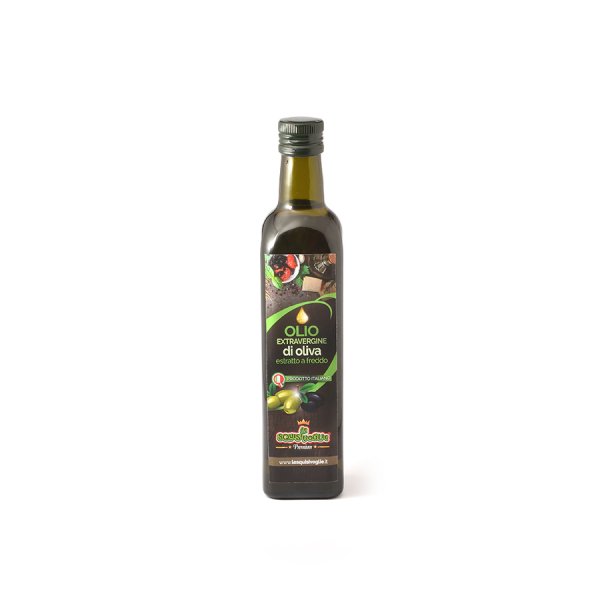 Olio Extra Vergine di oliva da spremitura a freddo confezionato in bottiglia di vetro linea PREMIUM peso totale 0.25 lt