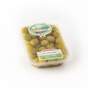 Olive verdi intere in salamoia confezionate in vaschetta linea BIO peso totale 400g - 250g sgocc.  